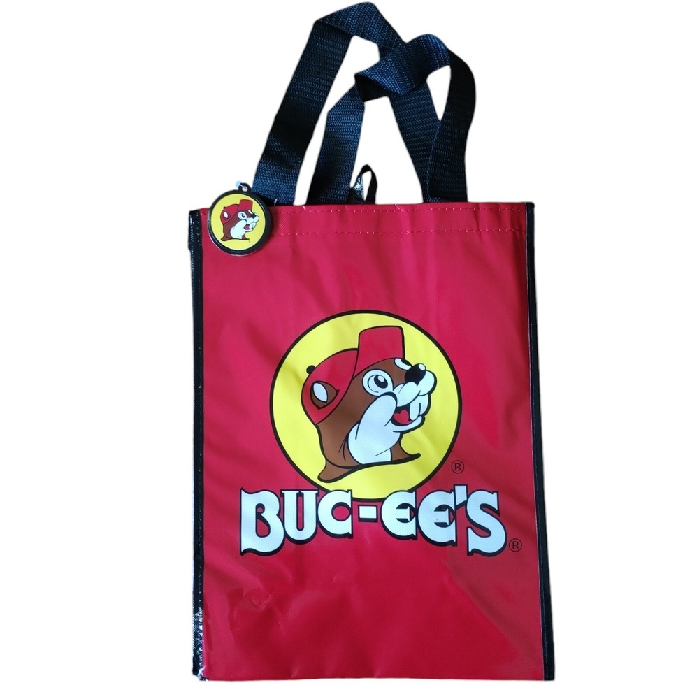 Buc-ee's Reusable Sturdy Plastic Shopping‎ Bag New With Tags 16" X 12" X 7" Red